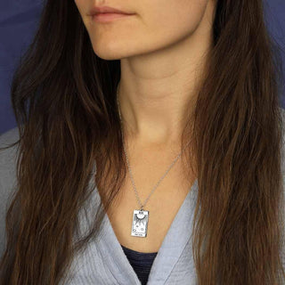 Sterling Silver Tarot Card Sun Necklace on Woman
