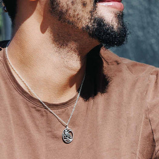 Sterling Silver Raven Necklace on Man