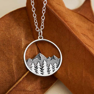Nina Designs Sterling Silver Mountain and Forest Necklace on Silver Chain