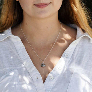 Sterling Silver Detailed Pumpkin Necklace on Woman