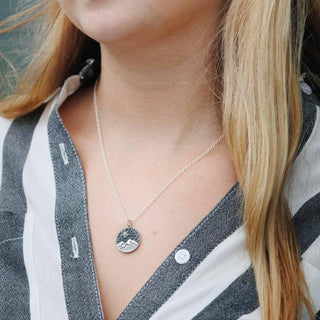 Sterling Silver Snowy Mountain Necklace on Neck