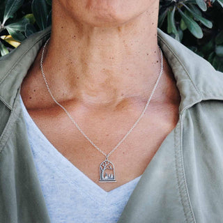 Sterling Silver Raven in a Graveyard Necklace on Neck