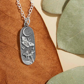 Nina Designs Sterling Silver Luna Moth and Flower Necklace on Silver Chain