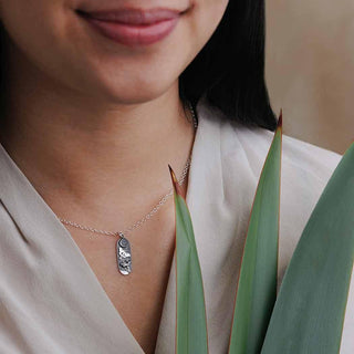 Silver Luna Moth and Moon Necklace on Woman