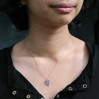 Sterling Silver Luna Moth Necklace on Neck