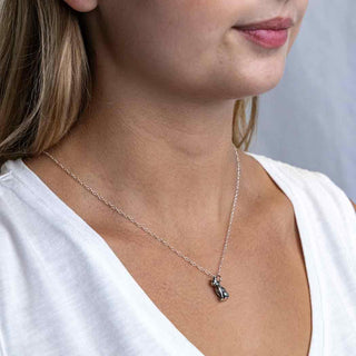 Sterling Silver Perched Cat Necklace on Neck