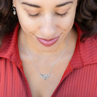 Sterling Silver Flying Owl Festoon Necklace on model