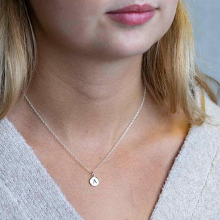 Sterling Silver Letter Initial "A" Charm Necklace on Model