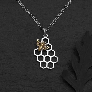Nina Designs Sterling Silver Honeycomb Necklace with Bronze Bee