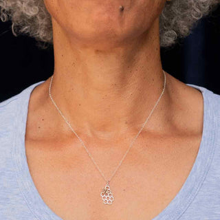 Sterling Silver Honeycomb Necklace with Bronze Bee on Neck