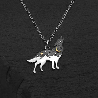 Nina Designs Mixed Metal Howling Wolf Necklace