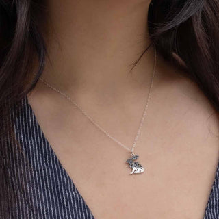 Sterling Silver Sun and Moon Rabbit Necklace on Neck
