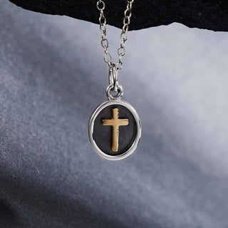 Nina Designs Sterling Silver Shadowbox Necklace with Bronze Cross
