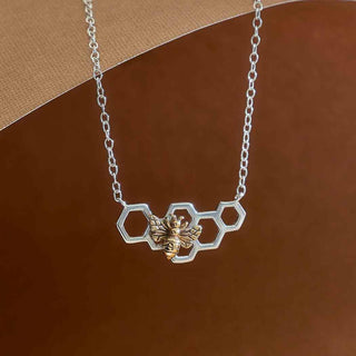 Nina Designs Silver Honeycomb with Bronze Bee Festoon Necklace
