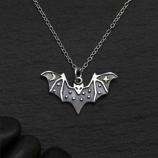 Nina Designs Sterling Silver Bat Necklace with Bronze Star and Moon