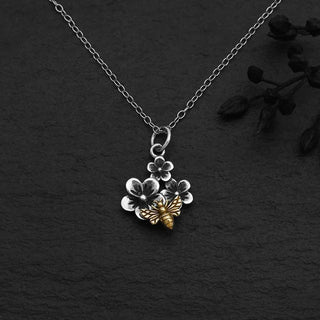 Nina Designs Silver Flowers with Bronze Bee Necklace