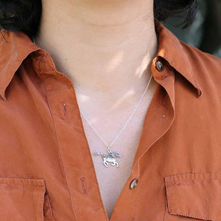 Sterling Silver Horse Necklace with Bronze Star and Moon on Neck