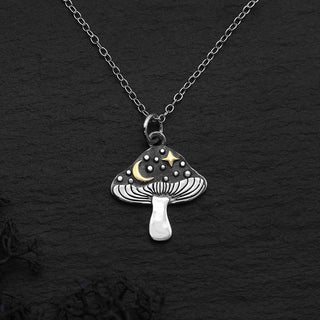 Nina Designs Sterling Silver Mushroom Necklace with Bronze Star and Moon