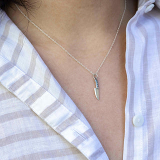 Sterling Silver Kitchen Knife Necklace on model neck
