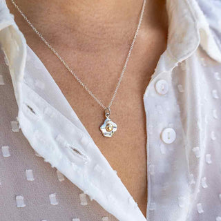 Silver Egg with Bronze Yolk Necklace on Model
