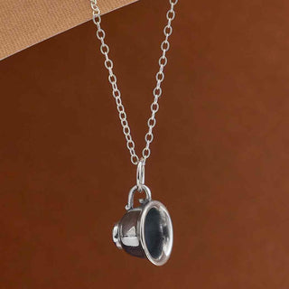 Silver Teacup Necklace on Silver Chain