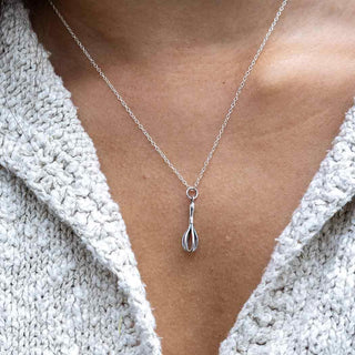 Sterling Silver Whisk Necklace on Neck