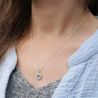 Sterling Silver Compass Necklace on Neck