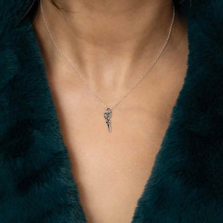 Sterling Silver Scissors Necklace on Neck