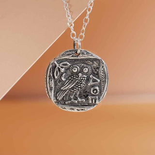 Nina Designs Sterling Silver Ancient Owl Coin Necklace on Silver Chain