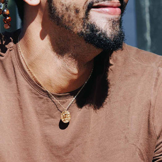 Bronze Lion Coin Necklace on Man
