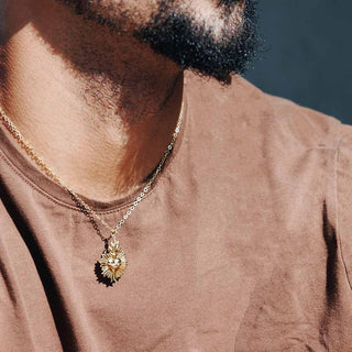 Bronze Sacred Heart Necklace on Man