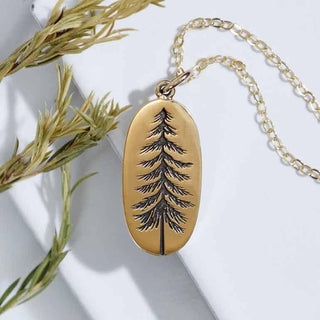 Nina Designs Bronze Pine Tree Necklace on Gold Filled Chain