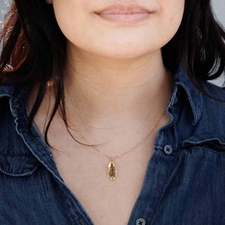 Bronze Pine Tree Necklace on Woman