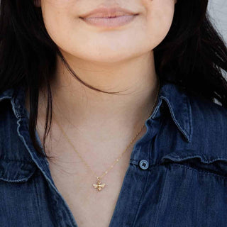 Bronze Bee Necklace on Woman
