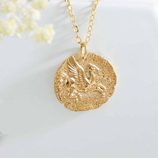 Nina Designs Bronze Pegasus Coin Necklace on Gold fill chain