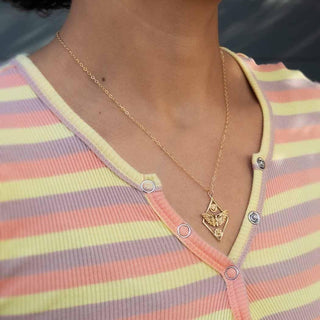 Bronze Lunar Solar Moth Necklace on Neck