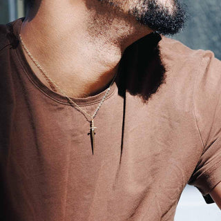 Bronze Sword Necklace on Man with Beard