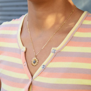Silver and Bronze Daisy Necklace on Model
