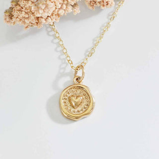 Nina Designs Bronze Heart Wax Seal Necklace on Gold Filled Chain