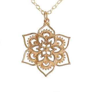 Nina Designs Bronze Lotus Flower Mandala Necklace on Gold filled chain