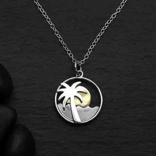 Nina Designs Sterling Silver Palm Tree and Ocean Necklace with Bronze Sun