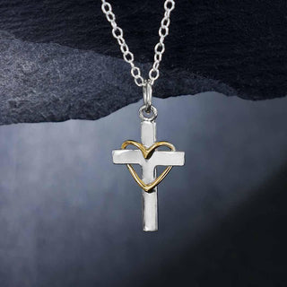 Nina Designs Sterling Silver Cross Necklace with Bronze Heart