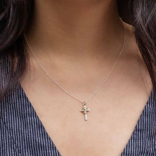 Sterling Silver Cross Necklace with Bronze Heart on Chain