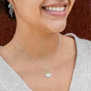 Sterling Silver Mountain with Bronze Sunrise Necklace on Mountain