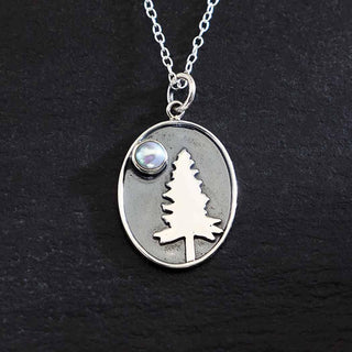 Nina Designs Sterling Silver Pine Tree Necklace with Pearl Moon