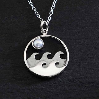 Nina Designs Sterling Silver Wave Necklace with Pearl Moon