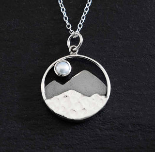 Nina Designs Sterling Silver Mountain with Pearl Moon Necklace