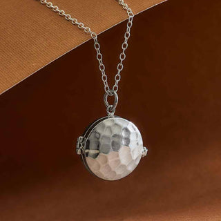 Nina Designs Sterling Silver Hammered Circle Locket Necklace on Silver Chain