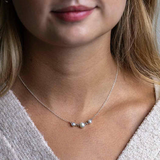 Sterling Silver Three Pearl Necklace on Woman