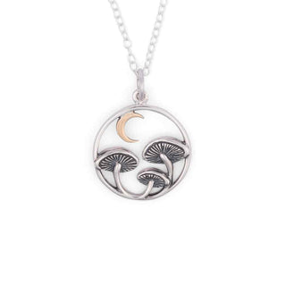 Nina Designs Silver Mushrooms with Bronze Moon Necklace on Silver Chain
